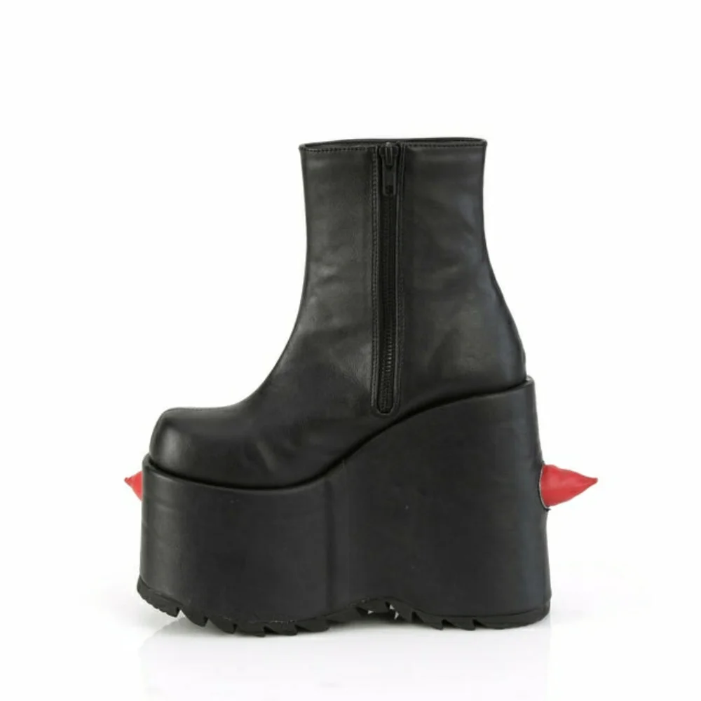SOLD Demonia Cult Slay 77 Spikey Red Black 7" Platform Ankle Boots 7 - Picture 4 of 9